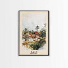 Load image into Gallery viewer, Bali, Indonesia Watercolor Print, Vacation Gift, Indonesia Wall Art, Beach Painting, Beach Decor, Large Wall Art, Wood Frame Art
