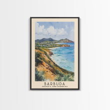 Load image into Gallery viewer, Barbuda, Antigua and Barbuda Watercolor Beach Print, Vacation Gift, Antigua and Barbuda Wall Art, Framed Canvas Print, Framed Beach Painting

