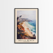 Load image into Gallery viewer, Bells Beach, Australia Watercolor Beach Print, Vacation Gift, Australia Wall Art, Framed Canvas Print, Framed Beach Painting
