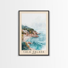 Carregar imagem no visualizador da galeria, Cala Salada, Spain Watercolor Beach Print, Vacation Gift, Spain Wall Art, Framed Canvas Print, Framed Beach Painting
