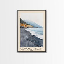 Carregar imagem no visualizador da galeria, Camogli Beach, Italy Watercolor Beach Print, Vacation Gift, Italy Wall Art, Framed Canvas Print, Framed Beach Painting
