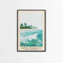 Cargar imagen en el visor de la galería, Cayo Paraiso, Dominican Republic Watercolor Beach Print, Vacation Gift, Dominican Republic Wall Art, Framed Canvas Print, Framed Beach Painting
