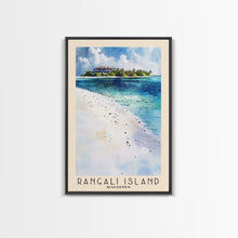 Load image into Gallery viewer, Rangali Island, Maldives Watercolor Beach Print, Vacation Gift, Maldives Wall Art, Framed Canvas Print, Framed Beach Painting
