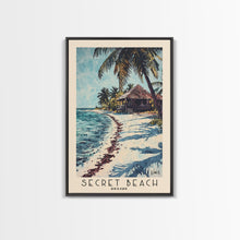 Load image into Gallery viewer, Secret Beach, Belize Watercolor Print, Vacation Gift, Belize Wall Art, Beach Painting, Beach Decor, Large Wall Art, Wood Frame Art
