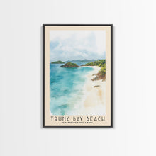 Load image into Gallery viewer, Trunk Bay Beach, US Virgin islands Watercolor Beach Print, Vacation Gift, US Virgin islands Wall Art, Framed Canvas Print, Framed Beach Painting
