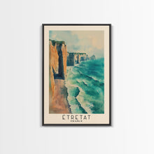 Load image into Gallery viewer, Étretat, France Watercolor Print, Vacation Gift, France Wall Art, Beach Painting, Beach Decor, Large Wall Art, Wood Frame Art
