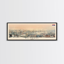 Cargar imagen en el visor de la galería, Belgrade Serbia Panoramic Travel Poster, Framed Canvas Print or Metal Wall Art, Travel Art, Home Decor, Panoramic Painting, Midcentury Art
