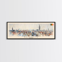 Carregar imagem no visualizador da galeria, Bruges Belgium Panoramic Travel Poster, Framed Canvas Print or Metal Wall Art, Travel Art, Home Decor, Panoramic Painting, Midcentury Art

