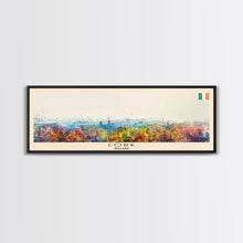 Load image into Gallery viewer, Cork Ireland Panoramic Travel Poster, Framed Canvas Print or Metal Wall Art, Travel Art, Home Decor, Panoramic Painting, Midcentury Art
