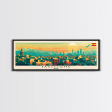 Load image into Gallery viewer, Barcelona Spain Travel Print Wall Art, Panoramic City Art, Travel Art, Wall Decor, Vacation Gift, Framed Canvas Print Or Metal Art
