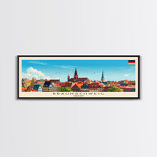 Load image into Gallery viewer, Braunschweig Germany Travel Art, City Art, Framed Canvas Print or Metal Wall Art, Europe Travel Poster, Panoramic Wall Art, Extra Wide Wall Art
