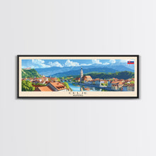 Cargar imagen en el visor de la galería, Celje Slovenia Panoramic Travel Poster, Framed Canvas Print or Metal Wall Art, Travel Art, Home Decor, Panoramic Painting, Midcentury Art
