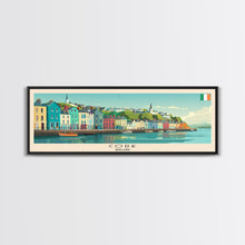 Load image into Gallery viewer, Cork Ireland Panoramic Travel Poster, Framed Canvas Print or Metal Wall Art, Travel Art, Home Decor, Panoramic Painting, Midcentury Art
