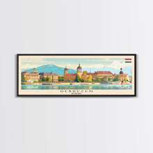 Load image into Gallery viewer, Debrecen Hungary Panoramic Travel Poster, Framed Canvas Print or Metal Wall Art, Travel Art, Home Decor, Panoramic Painting, Midcentury Art
