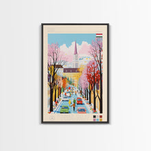 Load image into Gallery viewer, Érd Hungary Travel Poster Framed Canvas Print, Midcentury Modern Art, Pop Art Wall Decor, Living Room Art, Vacation Gift
