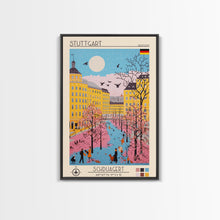 Load image into Gallery viewer, Stuttgart Germany Travel Poster Framed Canvas Print, Midcentury Modern Art, Pop Art Wall Decor, Living Room Art, Vacation Gift
