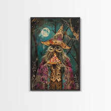 Load image into Gallery viewer, Ghostly Wizard Having A  Slice of Pizza, Funny Halloween Decor, Framed Canvas Print

