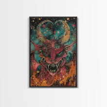 Cargar imagen en el visor de la galería, Fantastical Demon with Stars Framed Canvas Print | Halloween Monster Art | Spooky Starry Art | Scary Demon Art for Home Decoration
