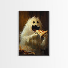 Load image into Gallery viewer, The Pizza Ghost, Framed Canvas Print, Funny Halloween Wall Art
