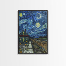 Load image into Gallery viewer, Enchanted Graveyard with Lanterns Framed Canvas Print, Wall Art, Spooky Home Decor, Halloween Cemetery Art, Mystical Art, Haunted Graveyard
