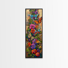 Load image into Gallery viewer, Colorful Abstract Framed Butterfly Canvas Art, Gouache Style Painting, Botanical Wall Art, Oversized Long Narrow Wall Art for Bedroom
