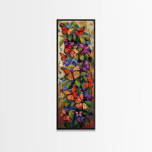 Cargar imagen en el visor de la galería, Colorful Butterfly Vertical Framed Canvas Oil Painting, Abstract Botanical Wall Art, Gouache Style Painted Art, Housewarming Gift for Her
