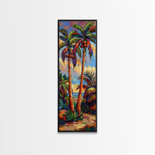 Load image into Gallery viewer, Abstract Canvas Painting of Beach Landscape, Palm Tree Art Print, Tall and Narrow Canvas Art of Ocean, Beachy Wall Art for Living Room
