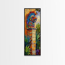 Carregar imagem no visualizador da galeria, Aztec Inspired Canvas Painting Framed and Printed, Long Narrow Wall Art for Large Space, Beach House Wall Art, Tropical Wall Art Print
