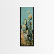 Load image into Gallery viewer, Botanical Desert Art Print of Cactus Framed on Canvas, Framed Western Art, Colorful Landscape Painting, Vertical Art for Living Room
