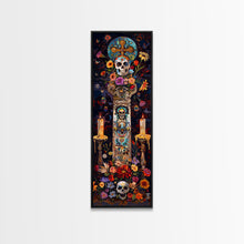 Load image into Gallery viewer, Dia De Los Muertos Sugar Skull Canvas Painting, Gothic Wall Art Print, Skinny Framed Canvas Art, Colorful Day of The Dead Poster Art
