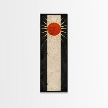 Carregar imagem no visualizador da galeria, Abstract Sunburst Design on Distressed Background - Framed Canvas Print, Midcentury Modern Art, Skinny Art, Tall Art, Living Room Wall Decor
