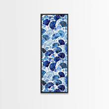 Load image into Gallery viewer, Blue and White Floral Pattern on White Background - Framed Canvas Print, Boho Art, Skinny Art, Tall Art, Midcentury Modern Art, Bedroom Wall Decor
