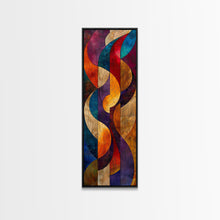 Load image into Gallery viewer, Colorful Abstract Design in Swirling Patterns - Framed Canvas Print, Midcentury Modern Art, Skinny Art, Tall Art, Living Room Wall Decor, Boho Art
