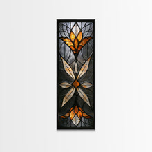 Carregar imagem no visualizador da galeria, Amber and White Stained Glass Floral Design - Framed Canvas Print, Midcentury Modern Art, Skinny Art, Tall Art, Living Room Wall Decor, Boho Art
