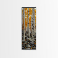 Cargar imagen en el visor de la galería, Birch Tree Forest, Framed Canvas Print, Skinny / Tall Wall Art, Living Room Decor, Landscape Painting, Nature Decor
