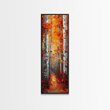 Carregar imagem no visualizador da galeria, Fall Birch Tree Forest, Framed Canvas Print, Skinny / Tall Wall Art, Living Room Decor, Landscape Painting, Nature Decor
