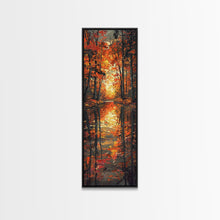 Carregar imagem no visualizador da galeria, Fall Forest Reflected in The Lake, Framed Canvas Print, Whimsical Home Decor, Unique Wall Art Gift Idea For Housewarming
