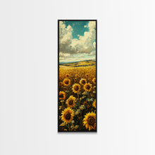 Load image into Gallery viewer, Bright Sunflowers Field Warm Countryside Farmhouse Wall Art Framed Canvas Print Tall Art Ukiyo-e Japanese Style Art
