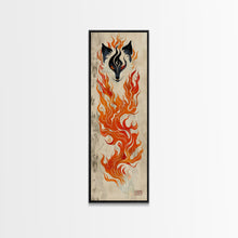 Load image into Gallery viewer, Fiery Kitsune Spirit Skinny Art Tall Art Japanese Ukiyo-e Inspired Mythical Creature Framed Canvas Print
