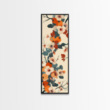 Load image into Gallery viewer, Skinny Art of Persimmon Branch with Delicate White Flowers – Japanese-Inspired Framed Canvas Print
