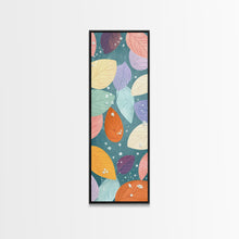 Cargar imagen en el visor de la galería, Floating Leaves in Soft Pastel Colors, Skinny Tall Art with Japanese Influence, Framed Canvas Print in Ukiyo-e Style
