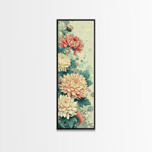 Cargar imagen en el visor de la galería, Chrysanthemums in Traditional Japanese Art, Ukiyo-e Style Framed Canvas Print Perfect for Tall and Skinny Spaces
