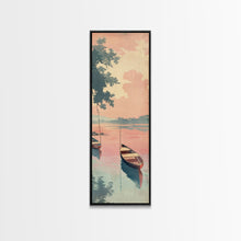 Load image into Gallery viewer, Serene Boat on Water, Autumn Trees, Japanese Art, Skinny Art, Tall Art, Framed Canvas Print, Ukiyo-e Style
