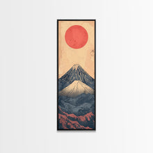 Load image into Gallery viewer, Mount Fuji Under a Red Sun Skinny Art Ukiyo-e Tall Framed Canvas Print Inspired by Japanese Landscape
