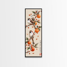 Load image into Gallery viewer, Skinny Art Tall Art Framed Canvas Print Wood Block Print Of Elegant Bird Perched On Branch Amidst Orange Fruits Ukiyo-e Japanese Style Art
