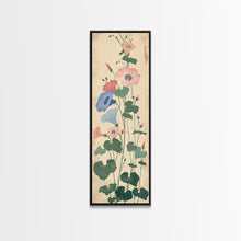 Load image into Gallery viewer, Skinny Art Tall Art Framed Canvas Print Stylized Morning Glory Blossoms In Subtle Pastel Hues Ukiyo-e Japanese Style Art Wood Block Print
