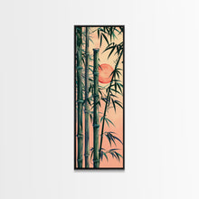 Load image into Gallery viewer, Framed Canvas Print Of Bamboo Stalks And Red Sun, Traditional Japanese Style Wall Art Ready To Hang For Asian Inspired Decor
