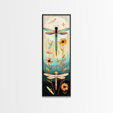 Load image into Gallery viewer, Dragonfly Gathering Night Glow Vibrant Colors Skinny Art Tall Art Framed Canvas Print Japanese Style Art Ukiyo-e Art Wood Block Print Insect Art
