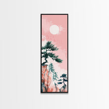 Carregar imagem no visualizador da galeria, Ethereal Reeds In Windy Meadow Blush Tones Skinny Art Tall Art Framed Canvas Print Japanese Style Art Ukiyo-e Art Wood Block Print Nature
