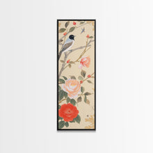 Load image into Gallery viewer, Bird On Branch With Red Peonies And Green Leaves Tall Art Skinny Art Framed Canvas Print Japanese Style Art Ukiyo-e Wood Block Print
